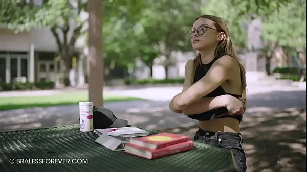 Show Studying outside with her see through outfit drive Movies